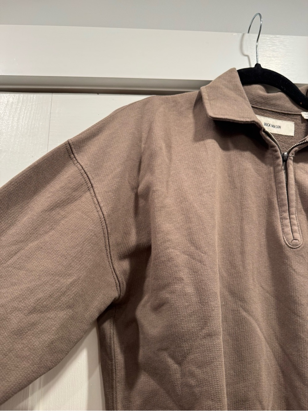 Buck Mason Women’s Cropped Quarter Zip Sweatshirt Small Brown Fall Autumn Cozy - Picture 4 of 10